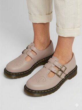 Dr. Martens 8065 Virginia Leather Double Buckle Mary Jane Shoe Taupe Pink SZ 10